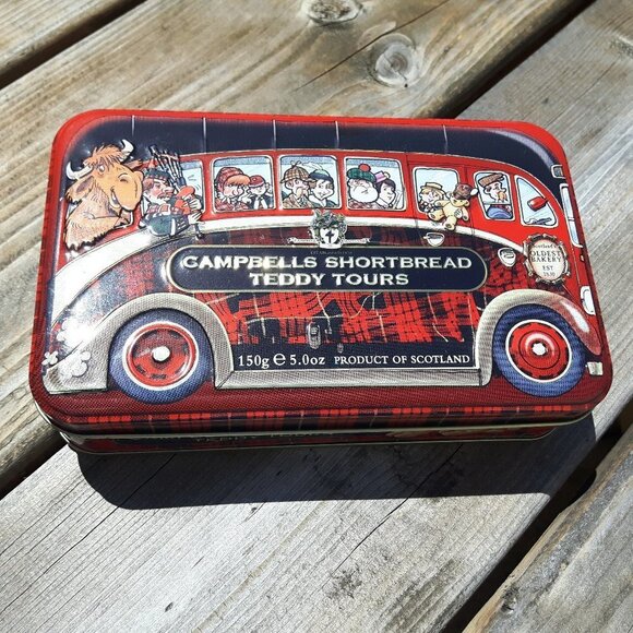 Adorable Campbells Shortbread Cookie Tin Teddy Bear Bus - Picture 1 of 3